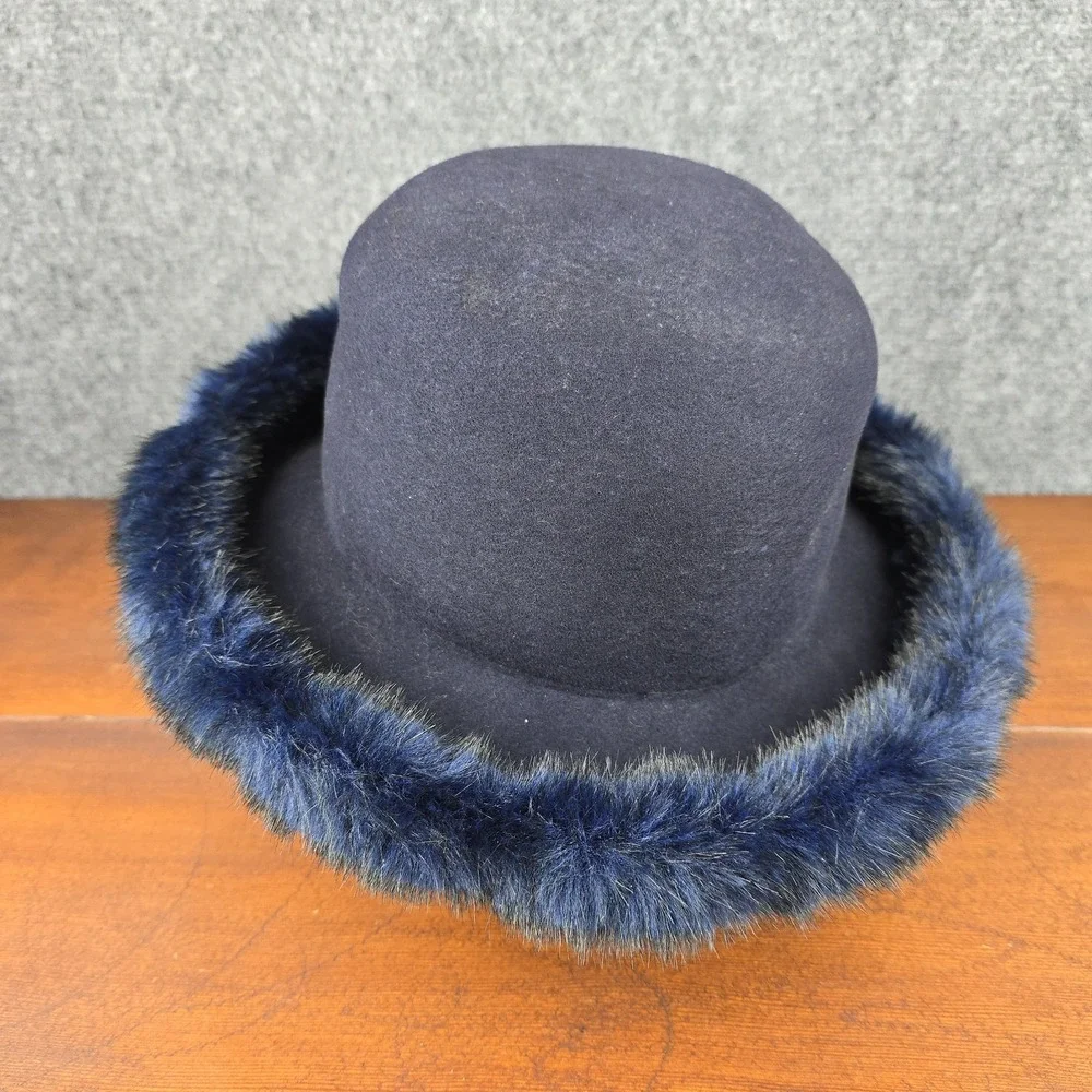 Dennis Basso‎ Navy Faux Fur Brim Hat 21